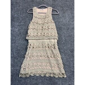 The Impeccable Pig Dress Boho Beige Crochet Macrame Sleeveless Lined Size Large